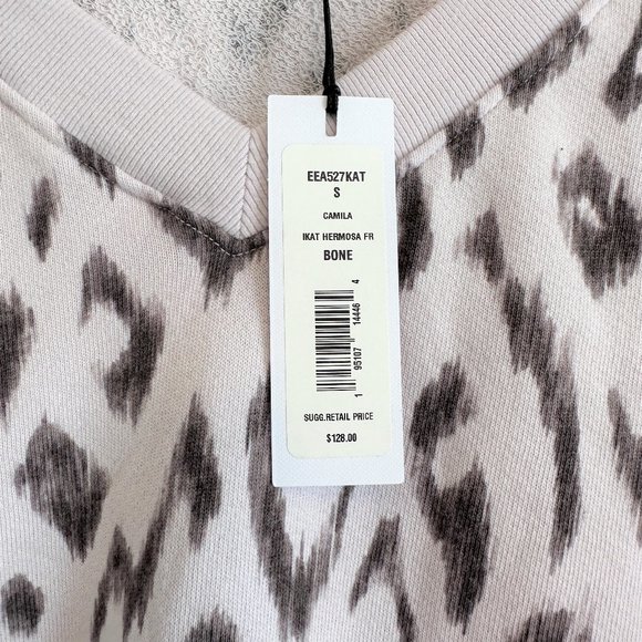 Michael Stars NEW Bone & Black Leopard Camila V-Neck Sweatshirt Women Terry SMAL - Picture 3 of 7